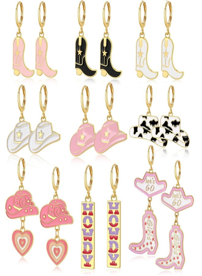 Wullina Cowgirl Earrings,9 Pairs Cowboy Boot Earrings,Western Cowgirl Boot Hat Dangle Earrings Country Concert Party Outfits Gift - Image 1
